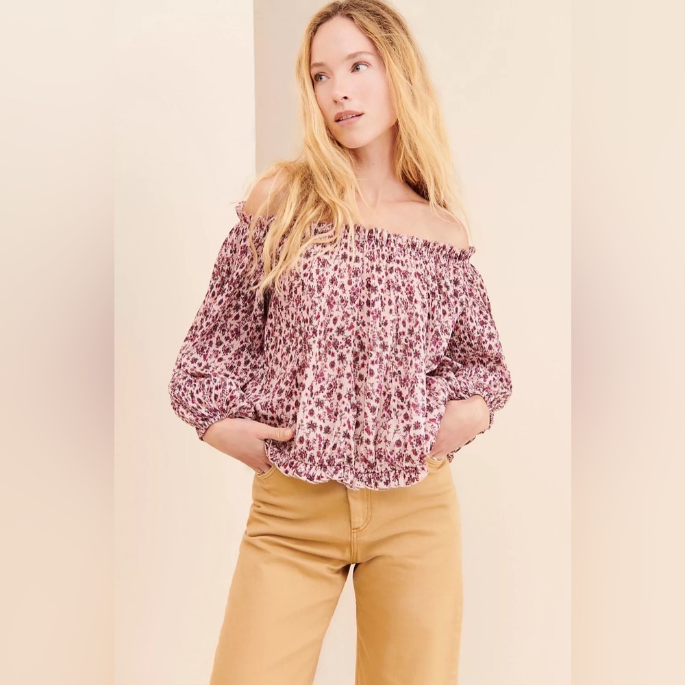 ANTHROPOLOGIE | Raima Blouse Top Women’s Pink Off Shoulder Ruffle
